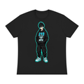 Unisex Sorona Crewneck T-Shirt in black cotton-blend knit, featuring a centered anime character graphic with turquoise accents.