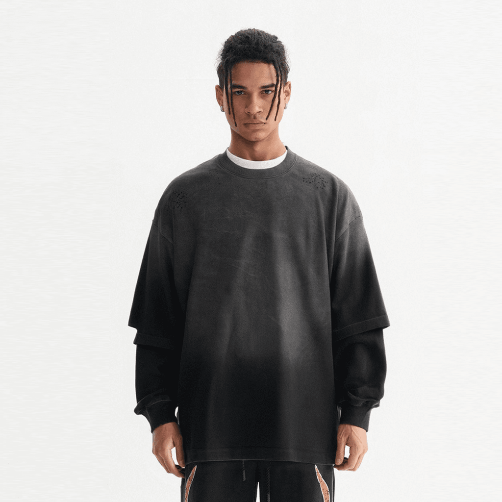 Unisex Heavyweight Washed Vintage Double-Gauze Long-Sleeve T-Shirt (280GSM)