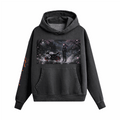 440GSM Unisex Heavyweight hoodie in washed charcoal cotton with an oversized boxy fit, kangaroo pocket and graphic print