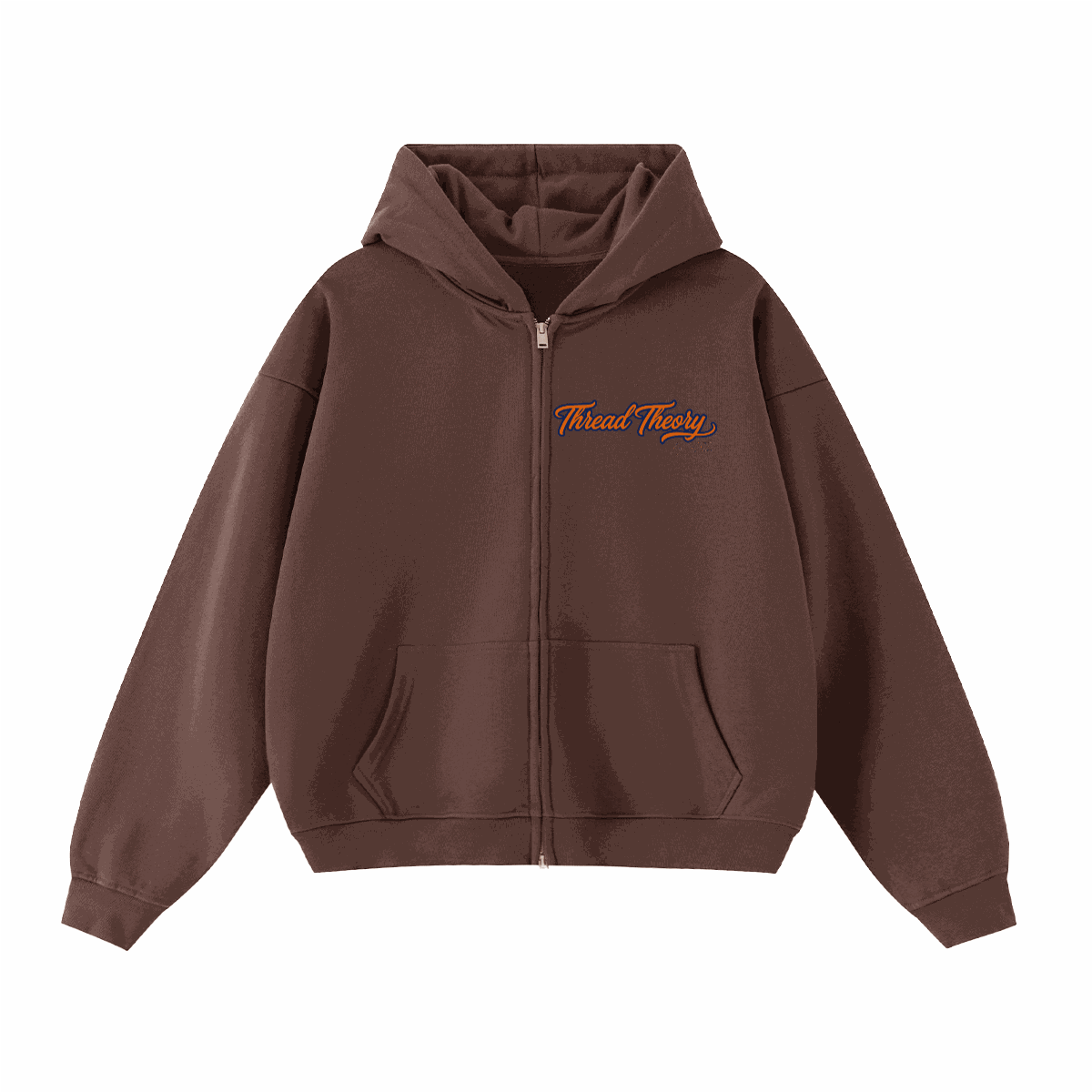 Unisex Heavyweight Cropped zip-up hoodie in solid cocoa brown cotton, with a relaxed fit, front pockets, hood and chest logo.