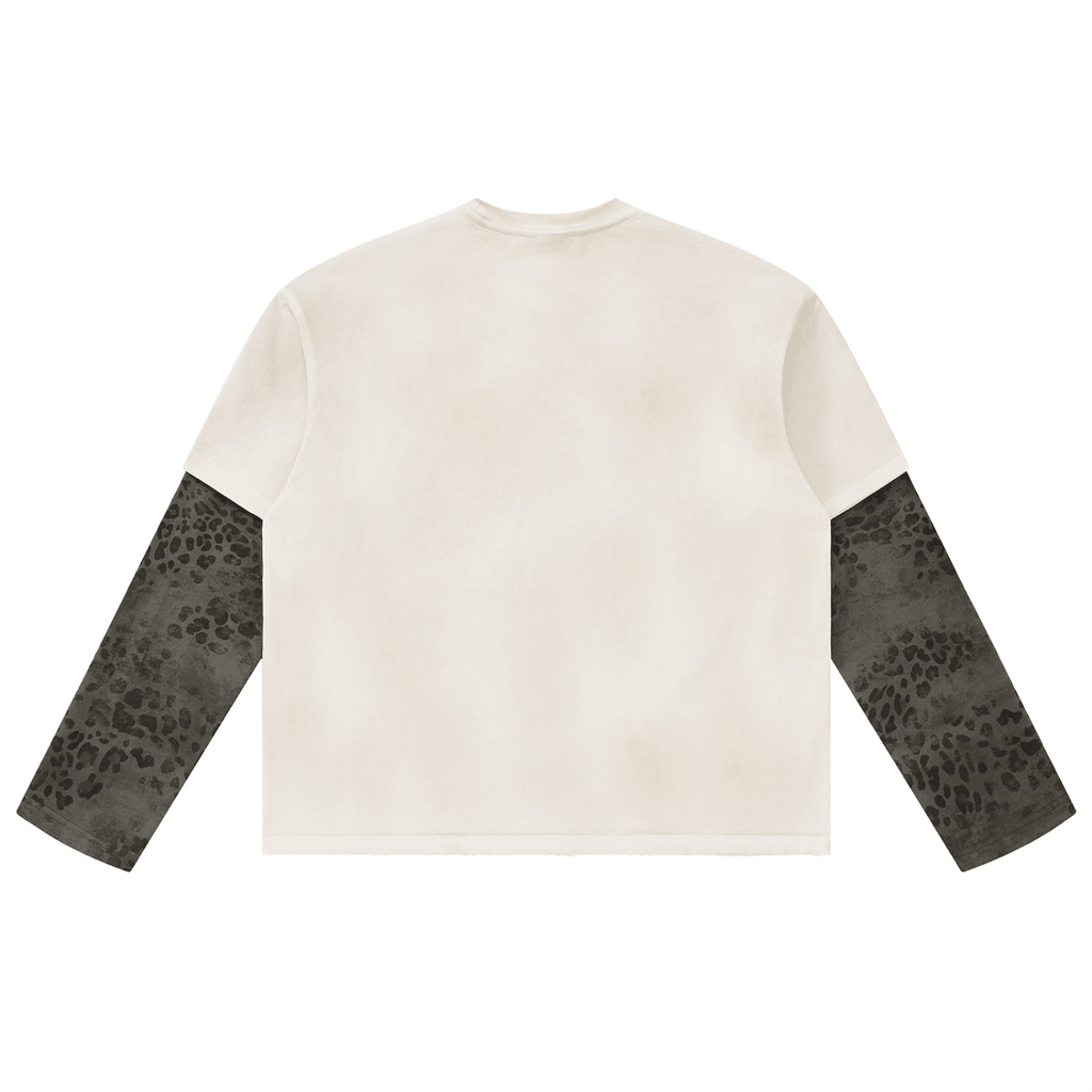 Unisex Vintage Wash Leopard Paneled Layer T-Shirt