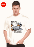 Graphic T-shirt in off-white cotton blend, featuring a cartoon duck and the phrase “Whatever Life Throws at You” on the chest.