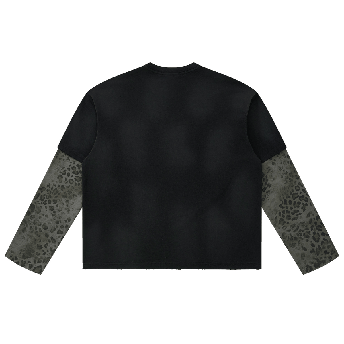Unisex Vintage Wash Leopard Paneled Layer T-Shirt